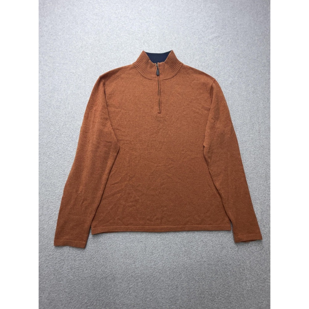 Oliver Perry Cashmere Sweater Mens Medium Orange 1/4 Zip Mock Neck Pullover Knit